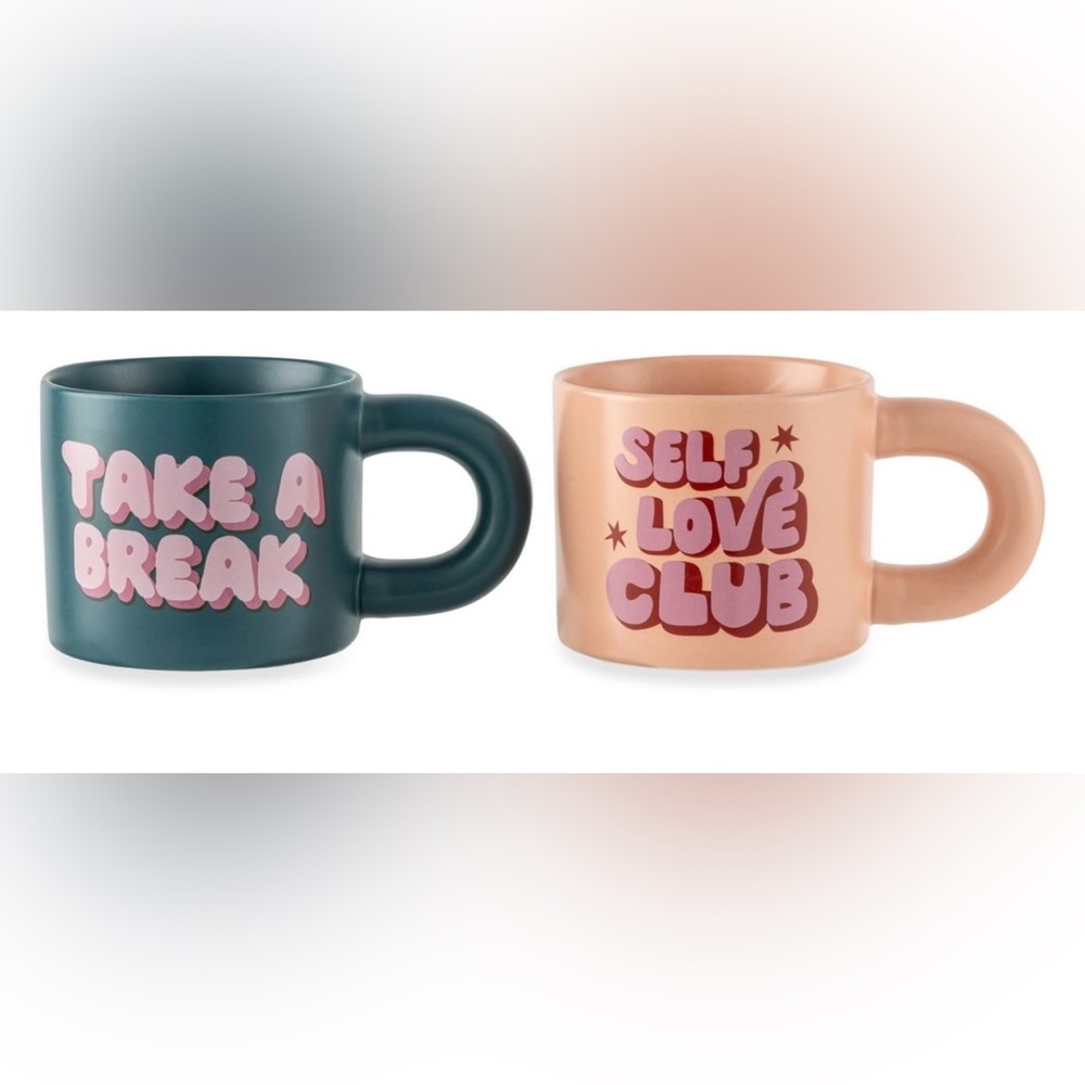 NWT Thyme & Table 2 Pack Take a Break Green and Self Love Pink Mugs 11.08 fl oz
